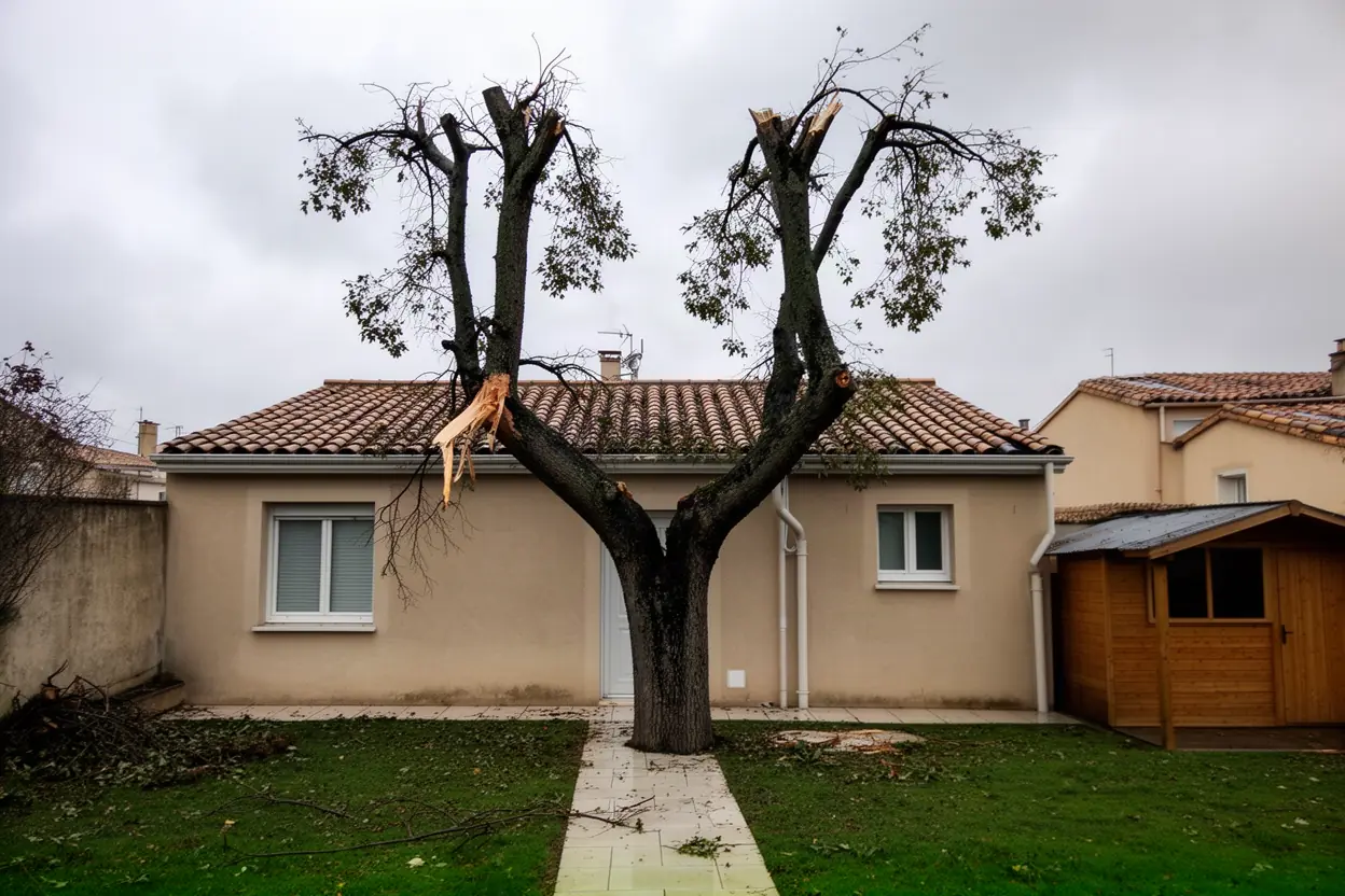 Branche fendue menaçant une toiture à Béziers