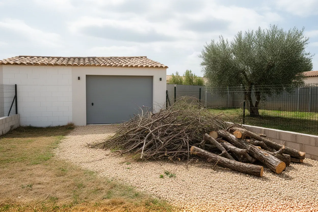 Rémanents d'abattage au sol à Cazouls-lès-Béziers