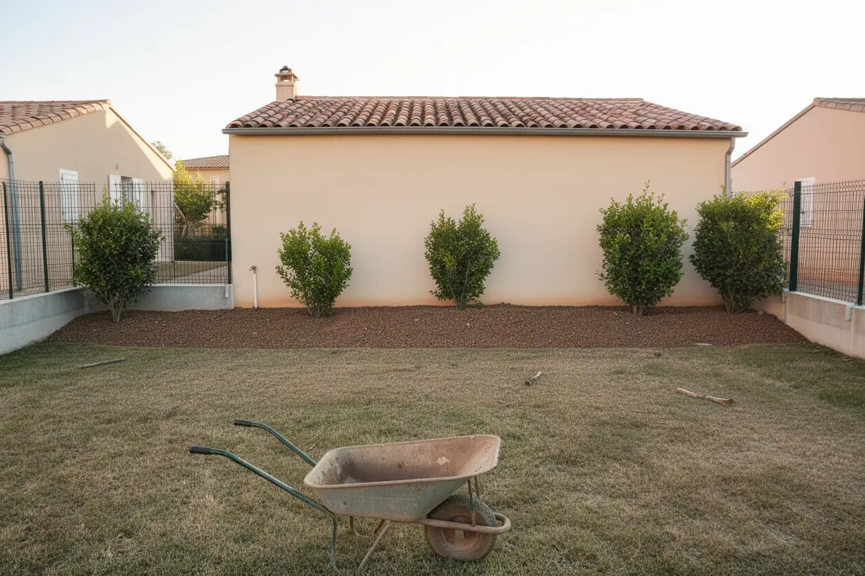 Jardin dégagé et paillé après broyage à Maraussan