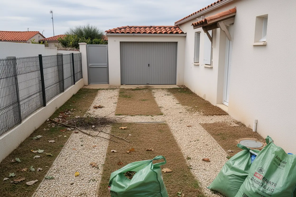 Cour nettoyée après évacuation à Valras-Plage